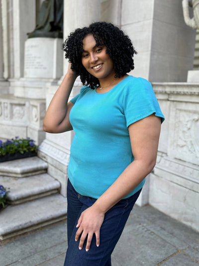 ZADIE rib knit tee in Teal Tide
