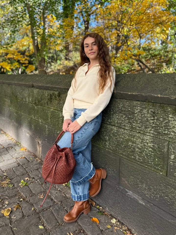 SEDONA waffle knit top in Almond Milk