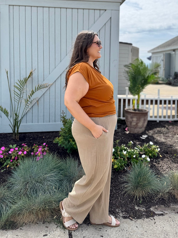 FLORENCE gauze pants in Sandy Tan