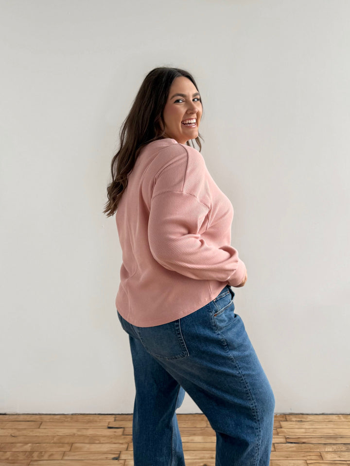 HARPER waffle knit top in Earthy Rose