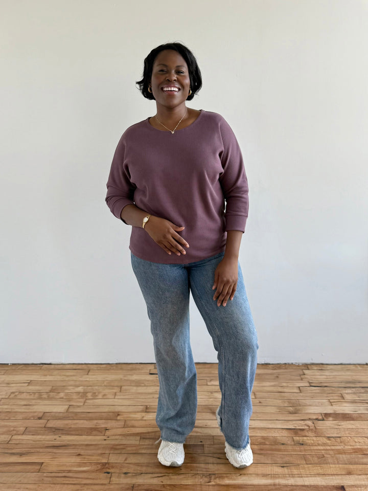 TENLEY waffle knit top in Plum Shadow