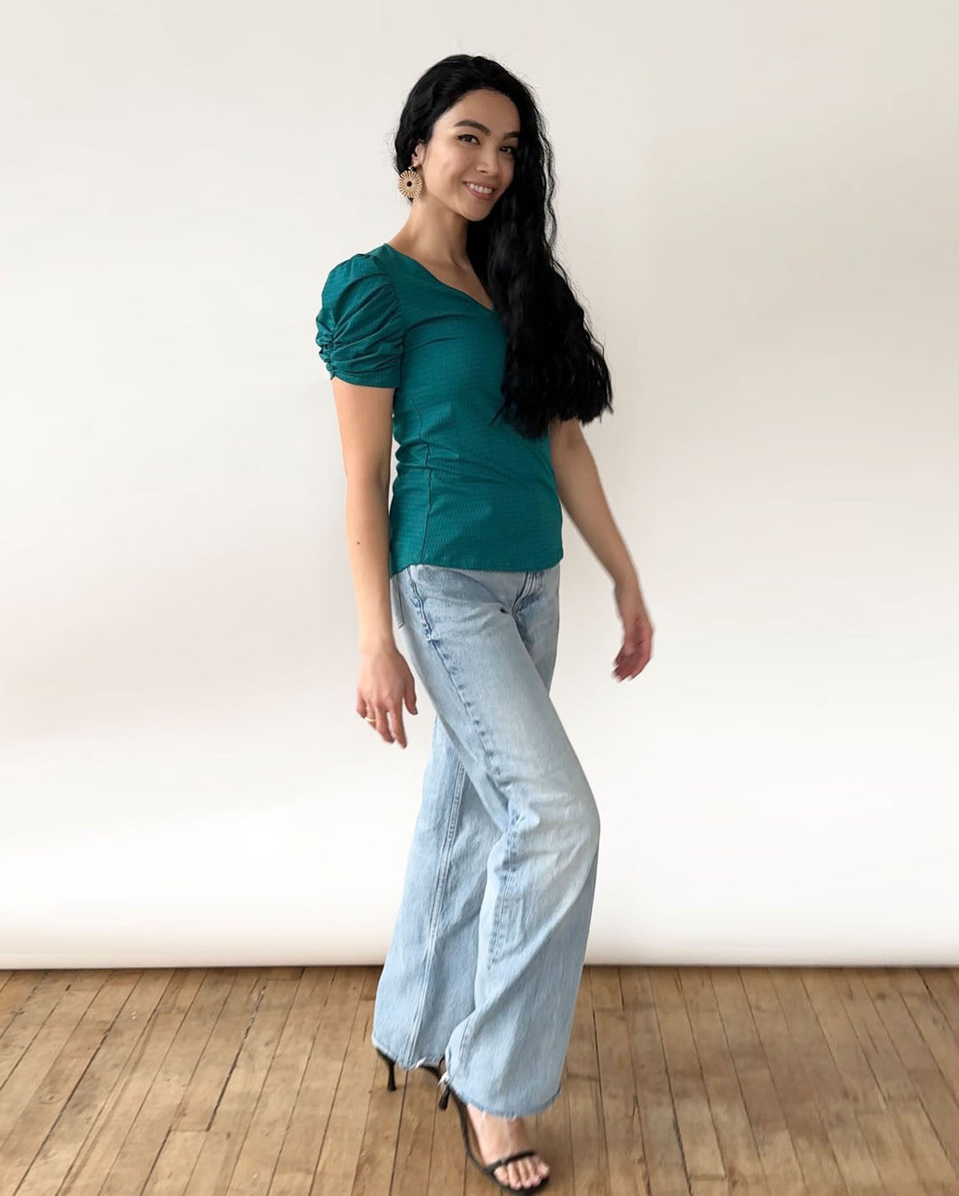 EMBER printed top in Teal/Navy