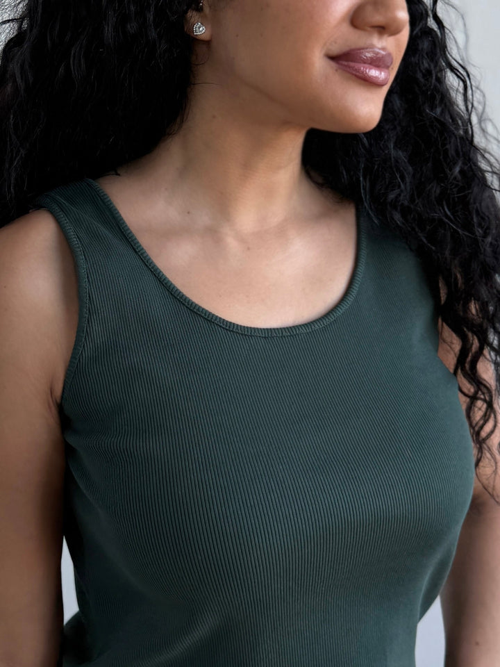 MAYA rib-knit fitted tank in Dark Jade