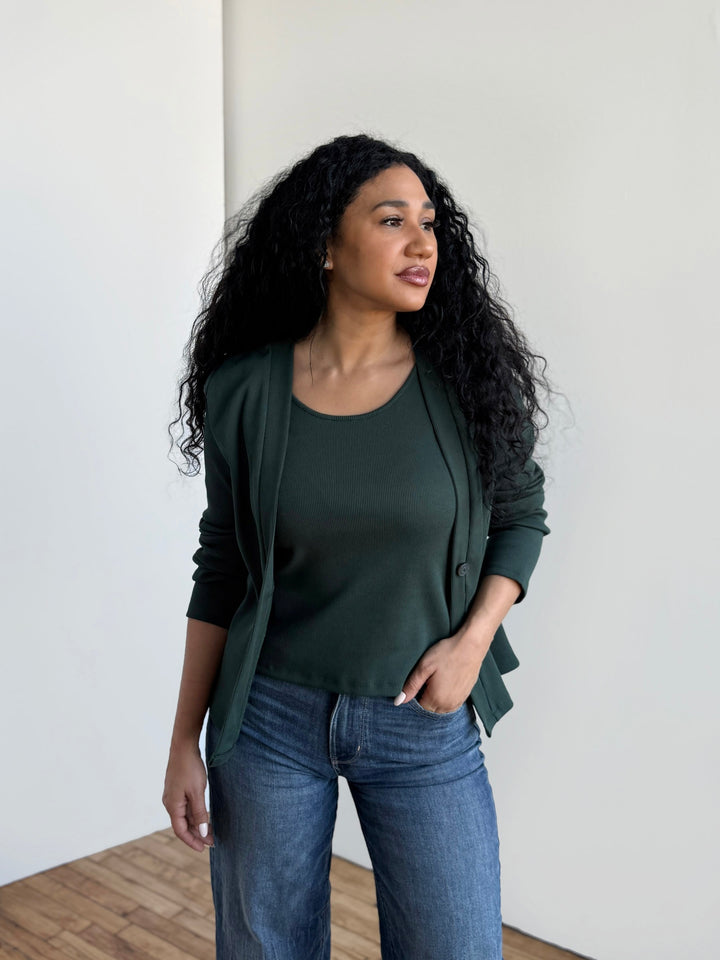 MAYA rib-knit fitted tank in Dark Jade