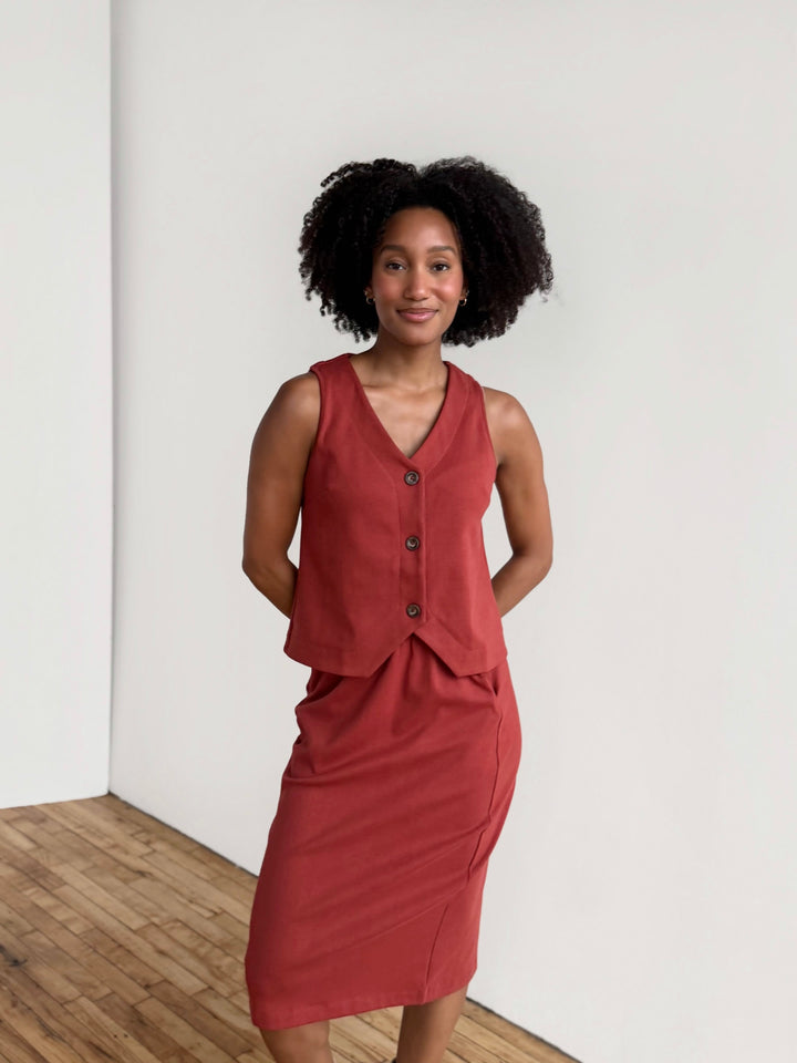DANIELLE heavy-knit skirt in Red Amber