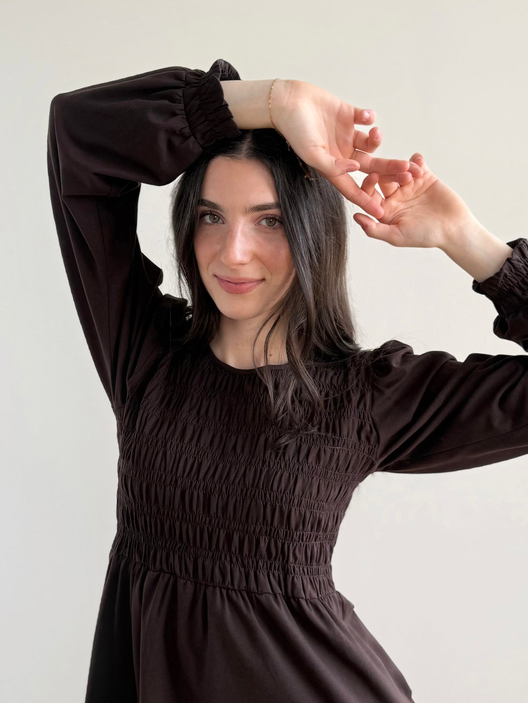 LYRIC smocked top in Chocolate Torte