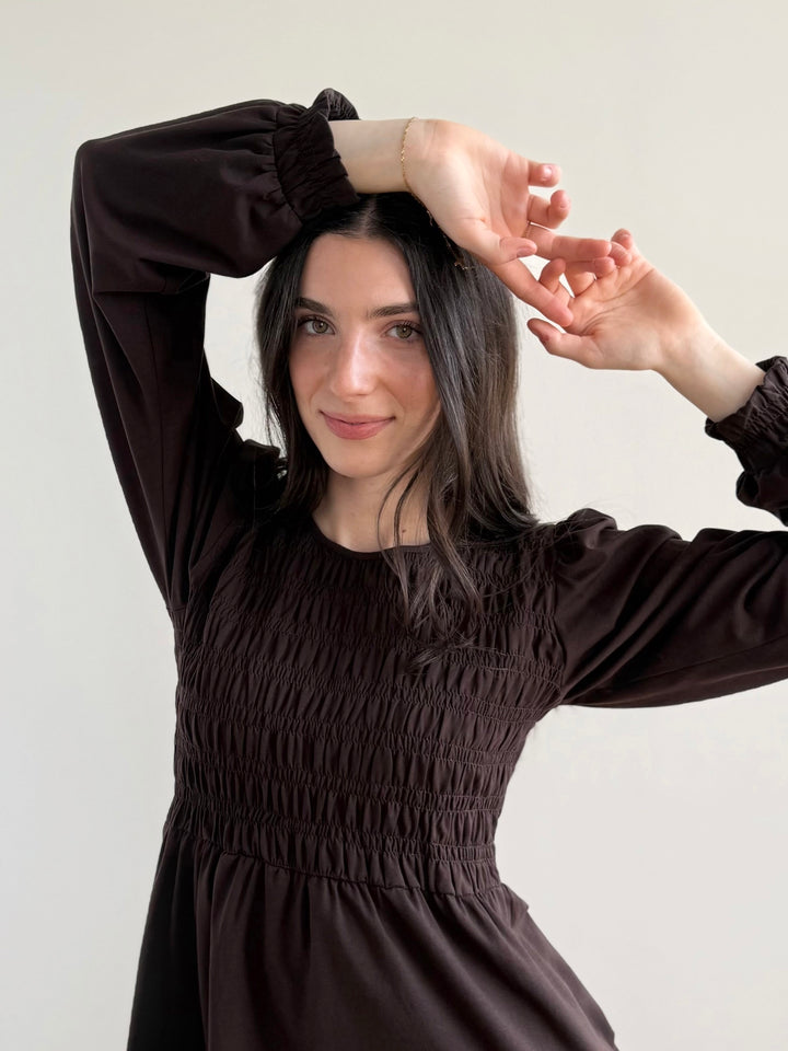 LYRIC smocked top in Chocolate Torte