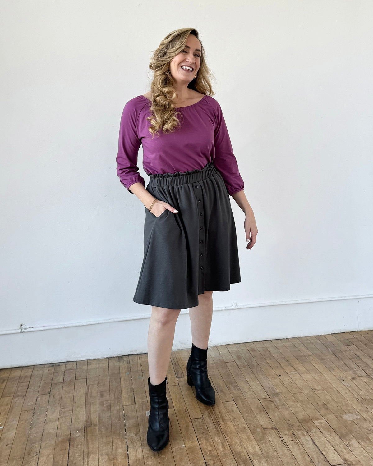 LUCINDA doubleknit skirt in Charcoal Blue