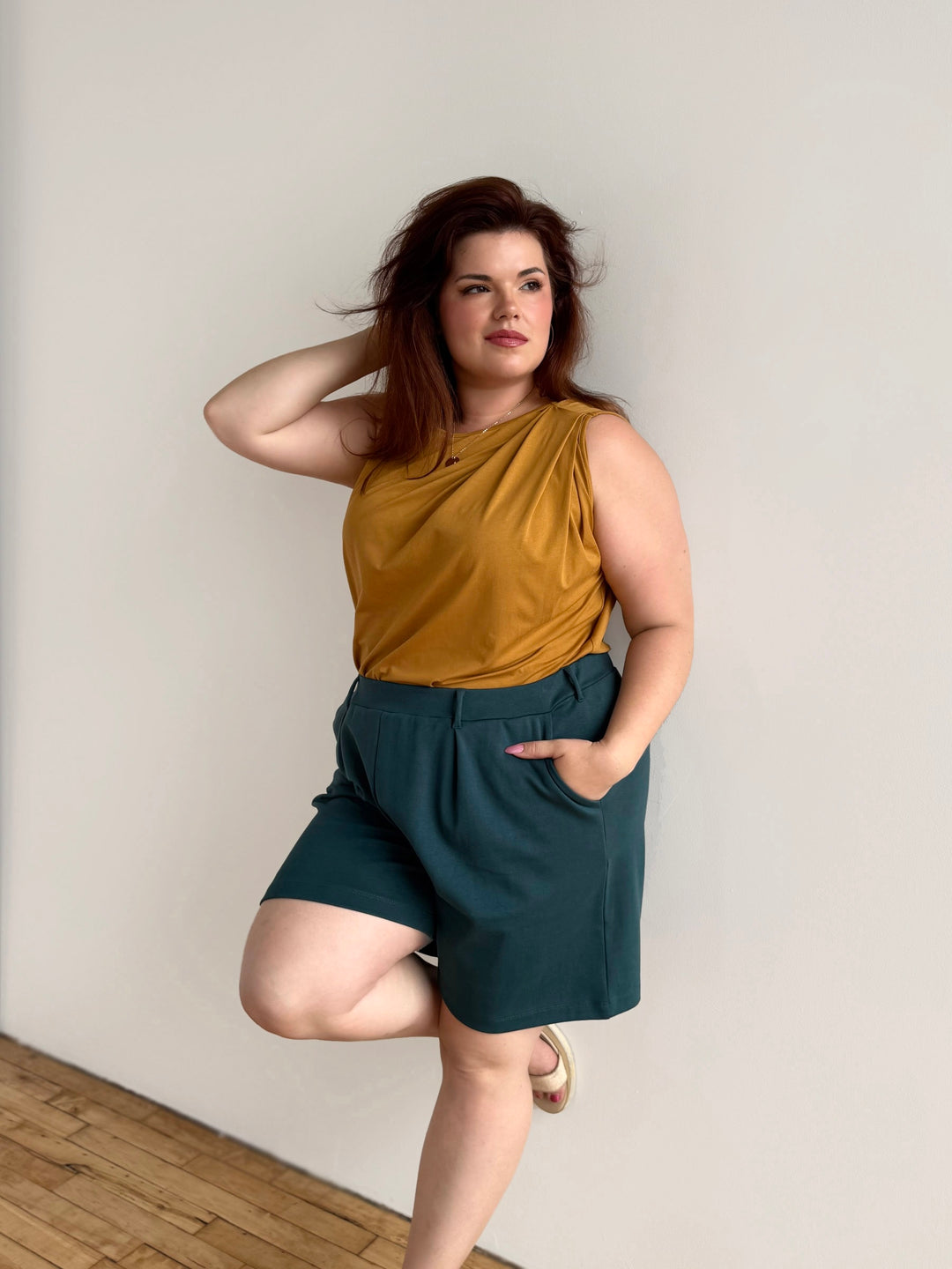 AVERIE heavy knit shorts in Deep Sea