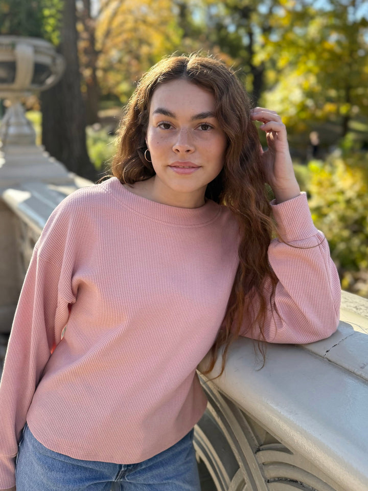 HARPER waffle knit top in Earthy Rose