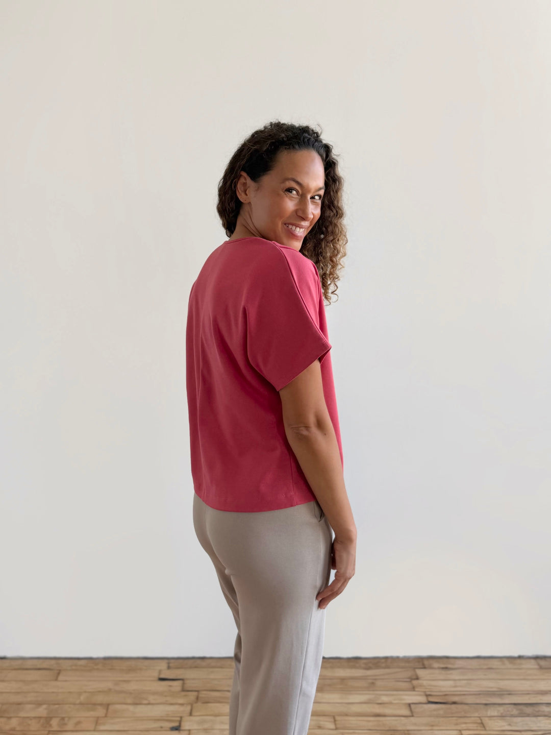 JEANINE heavy-knit top in Soft Hibiscus