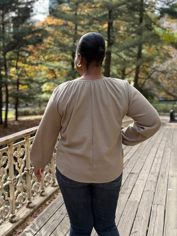 VIVIAN waffle knit top in Taupe Grey