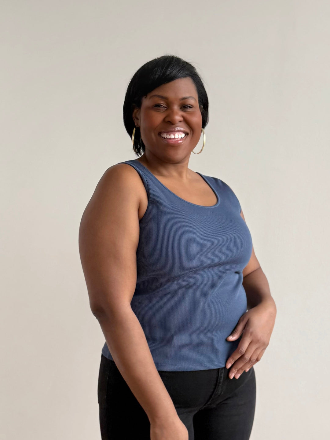 MAYA rib-knit fitted tank in Faded Navy