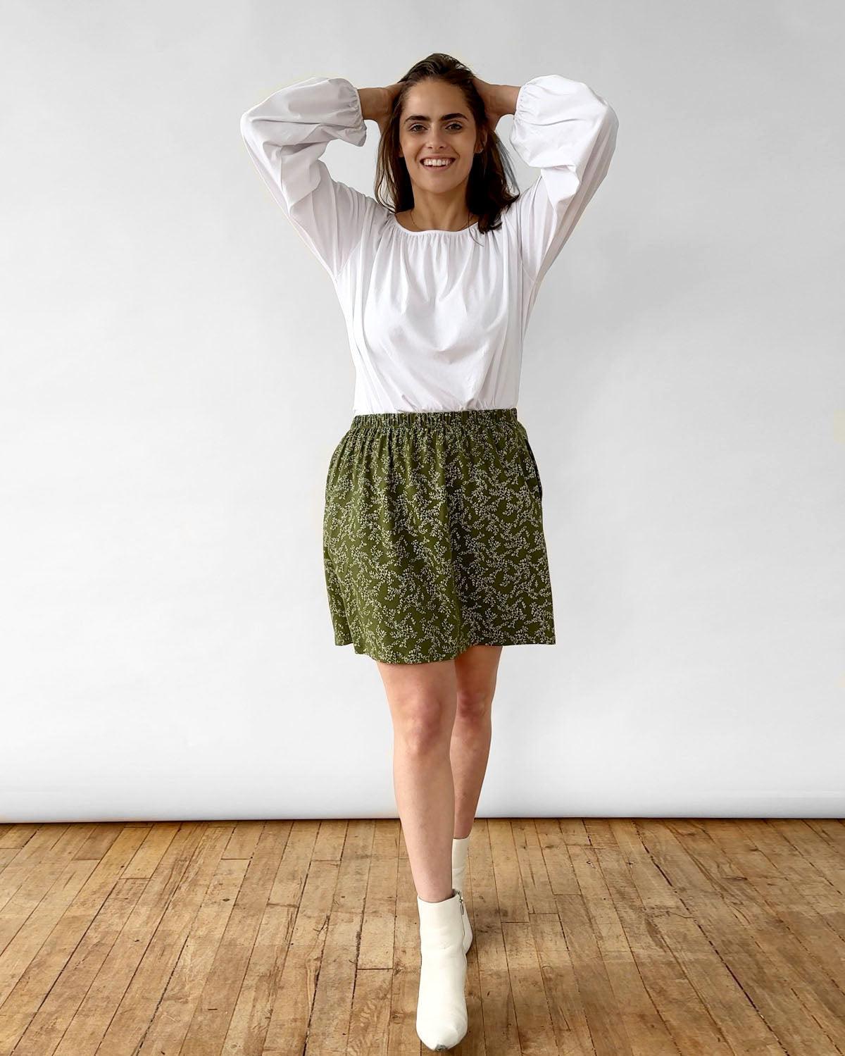 ELISE printed skirt in Olive/Ivory