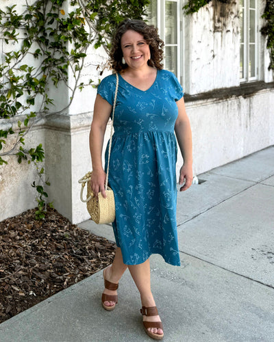 ESSIE printed dress in Peacock Blue/White