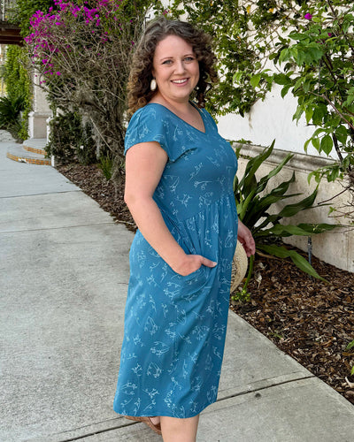 ESSIE printed dress in Peacock Blue/White