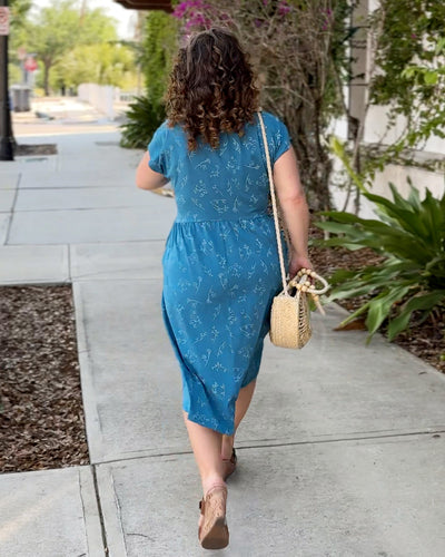 ESSIE printed dress in Peacock Blue/White