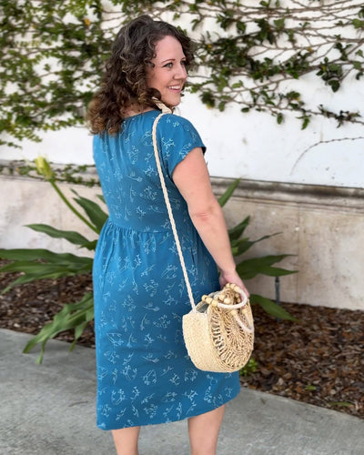 ESSIE printed dress in Peacock Blue/White