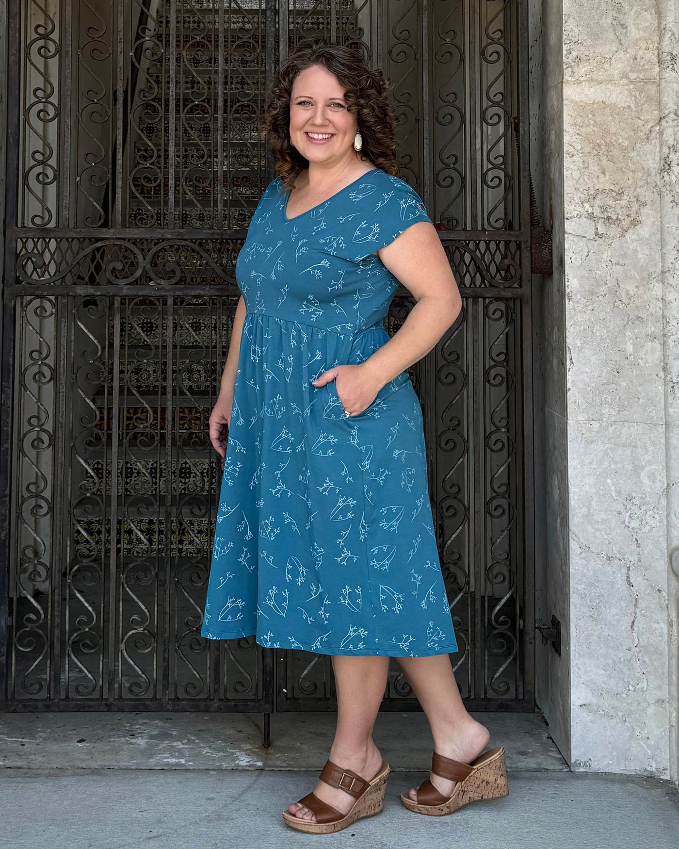 ESSIE printed dress in Peacock Blue/White