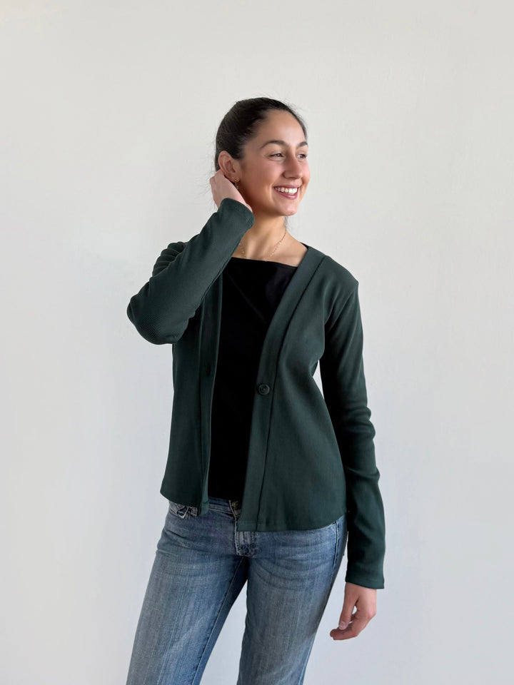 JUDE rib-knit fitted cardigan in Dark Jade