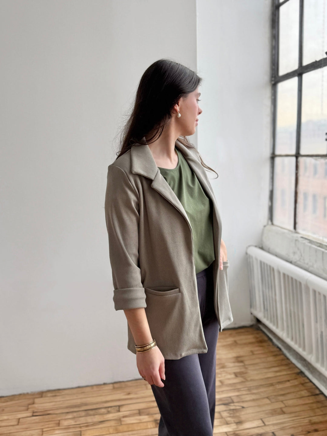 CROSBY rib knit blazer in Light Sage