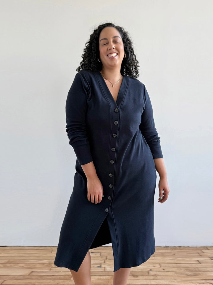 ELENA rib-knit dress in Midnight Navy