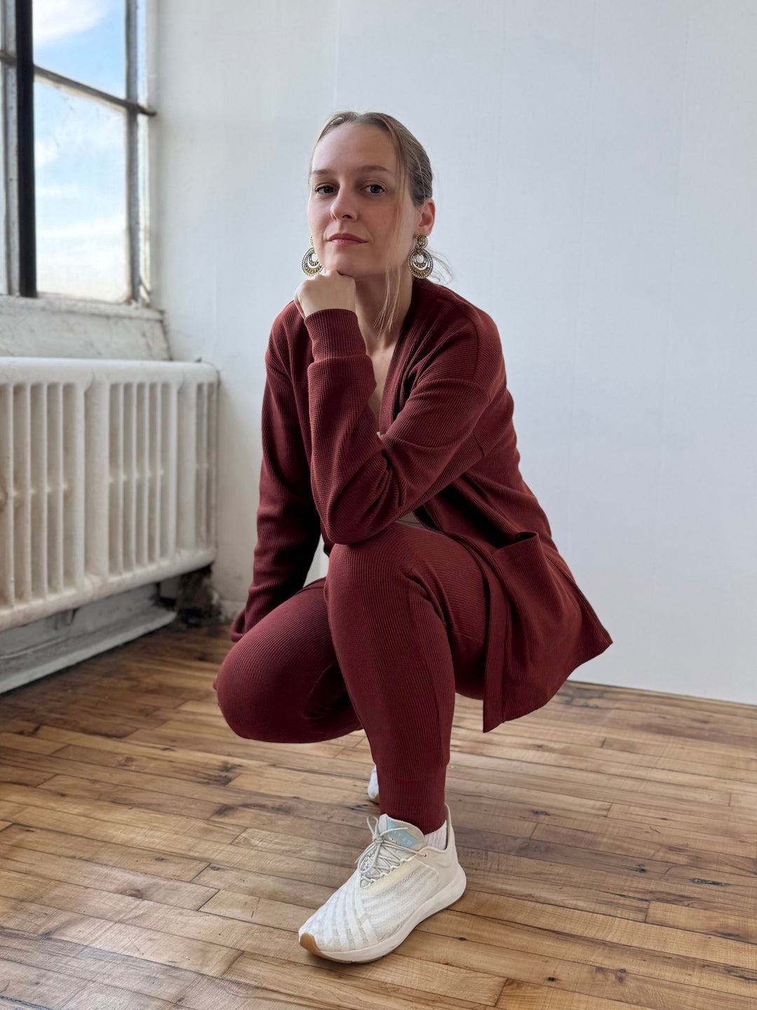 OWEN waffle knit joggers in Cherrywood