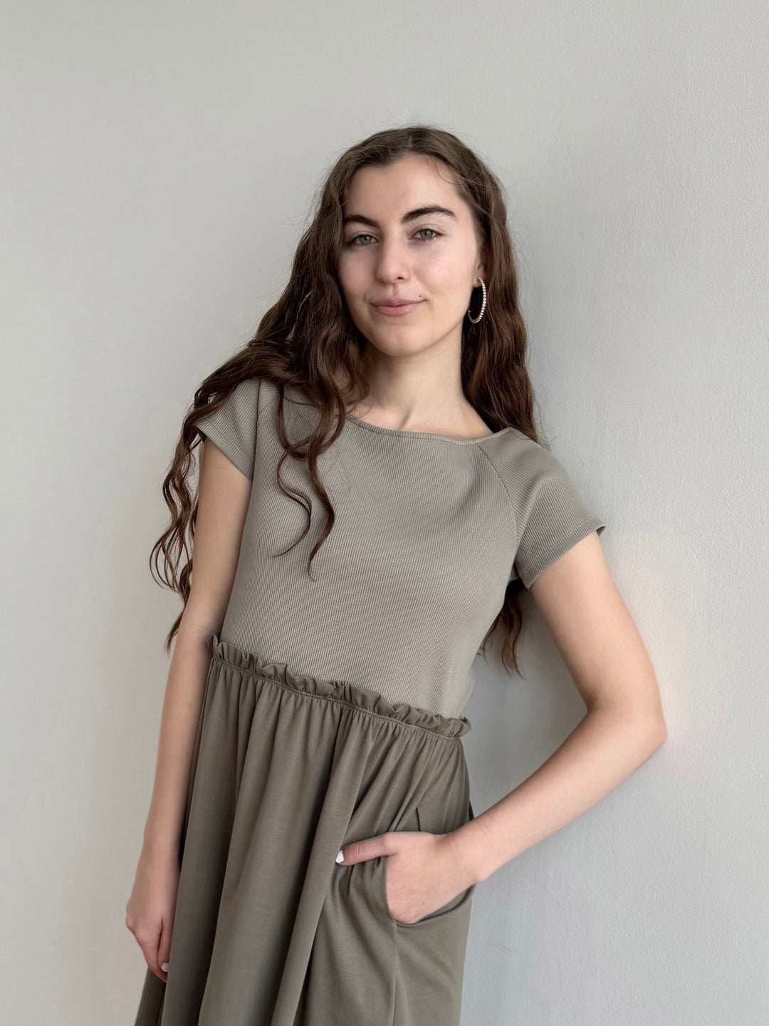CAITLIN rib+jersey dress in Sage