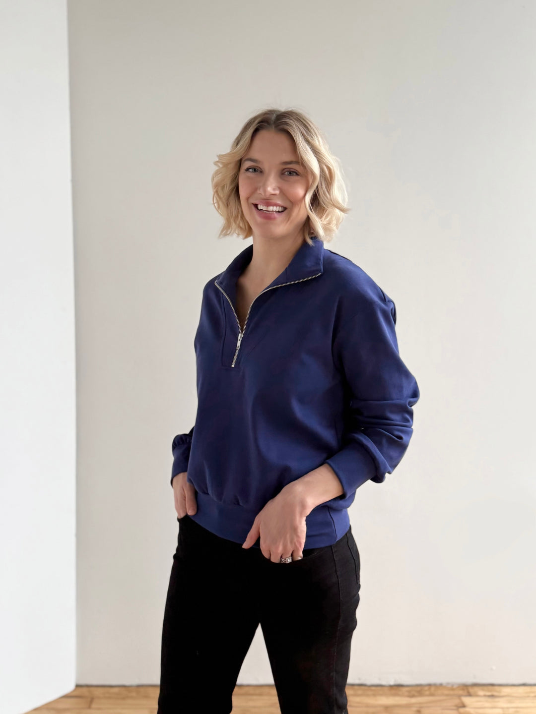 ASHER zip pullover in Bright Navy