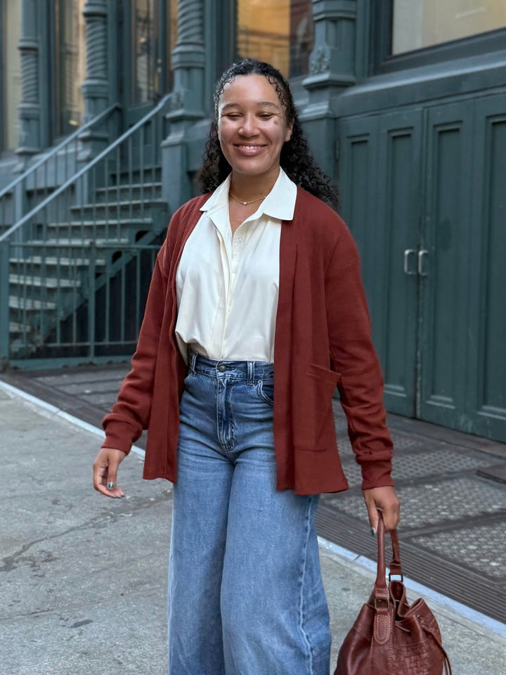 RILEY waffle knit cardigan in Cherrywood