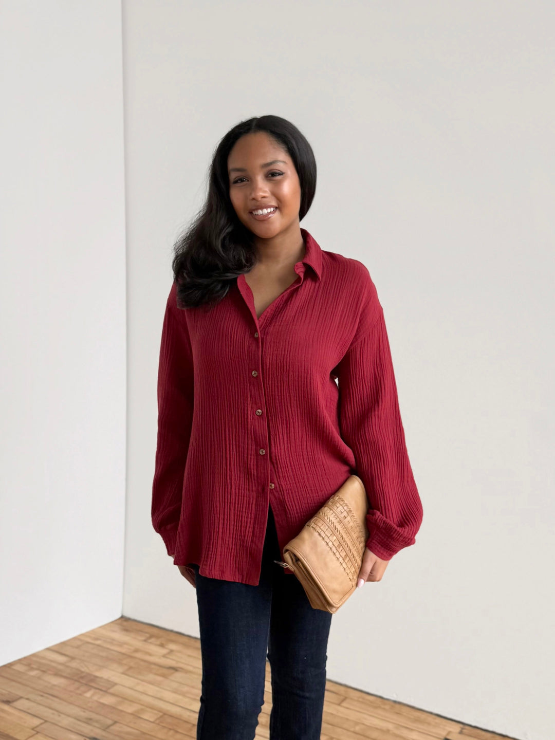 PRADO gauze top in Sangria Red