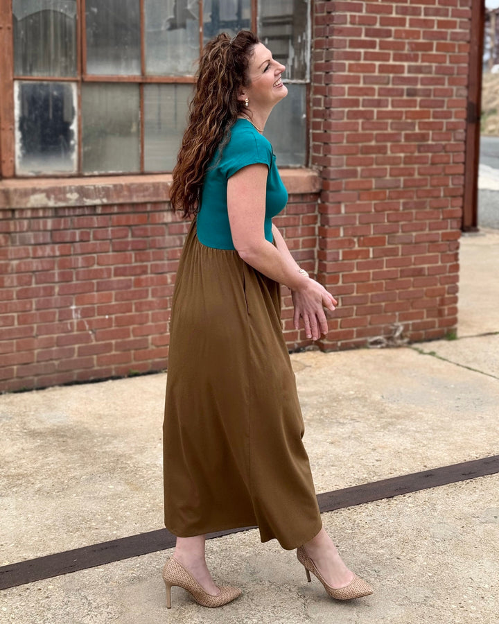 NORAH dress in Teal/Kona Brown