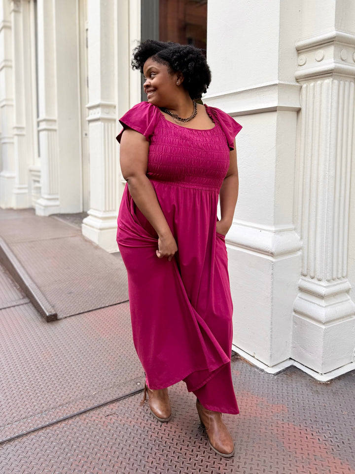 ADELIA smocked dress in Garnet Pink