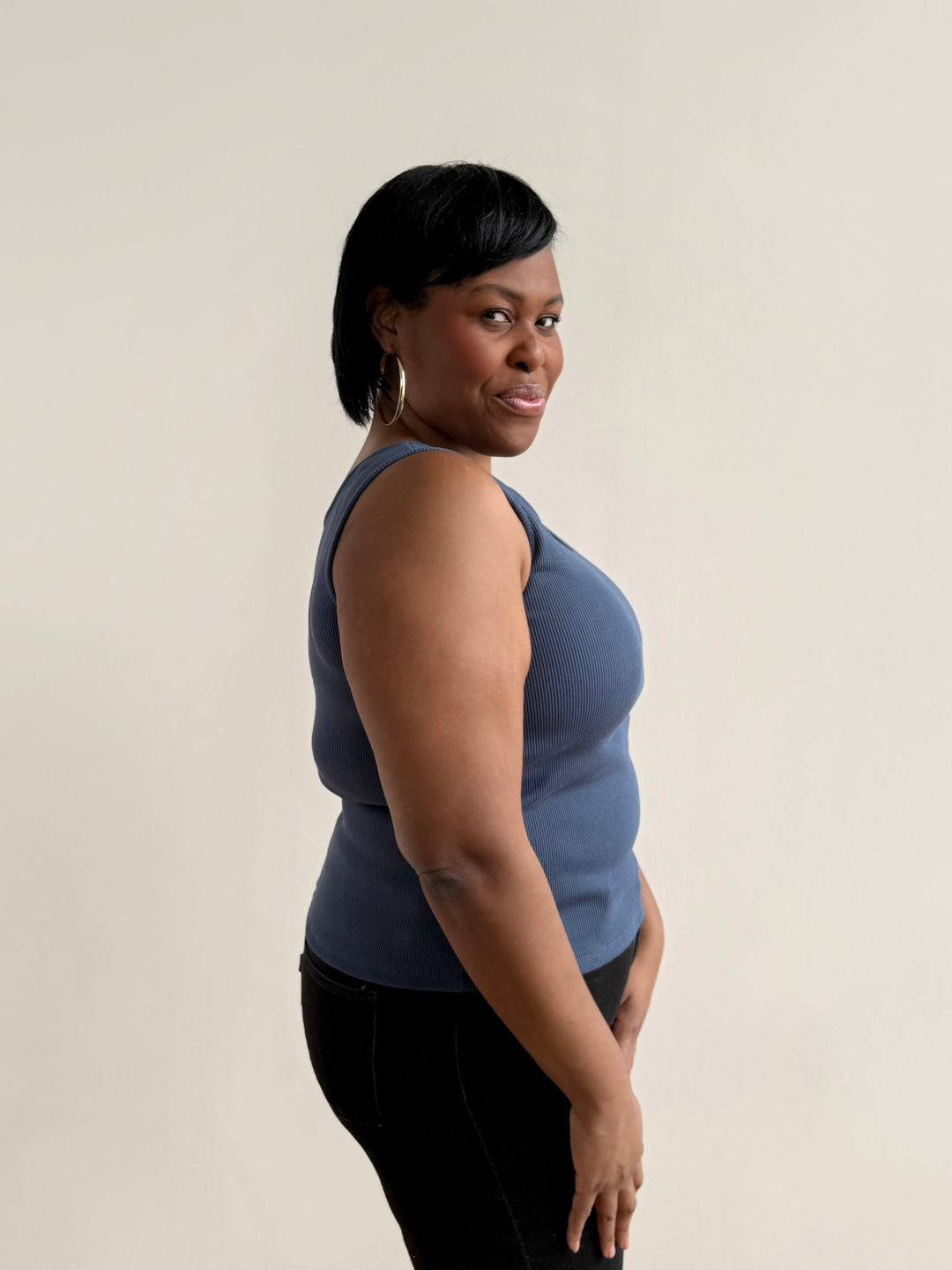 MAYA rib-knit fitted tank in Faded Navy