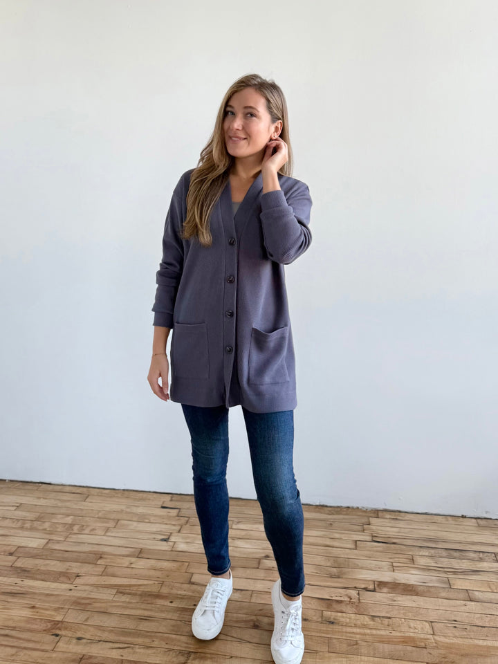 EVERLY waffle knit cardigan in Stonewash
