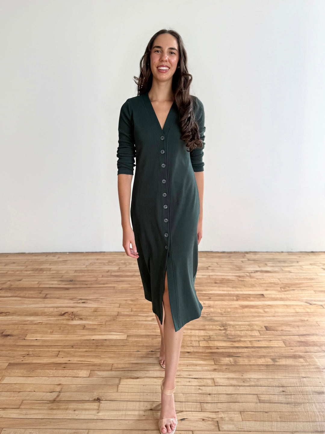 ELENA rib-knit dress in Dark Jade Elegantees ELENA rib-knit dress in Dark Jade Elegantees