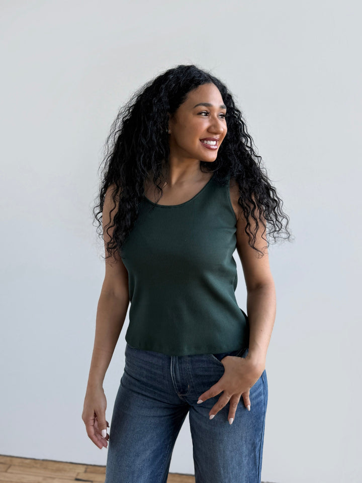 MAYA rib-knit fitted tank in Dark Jade