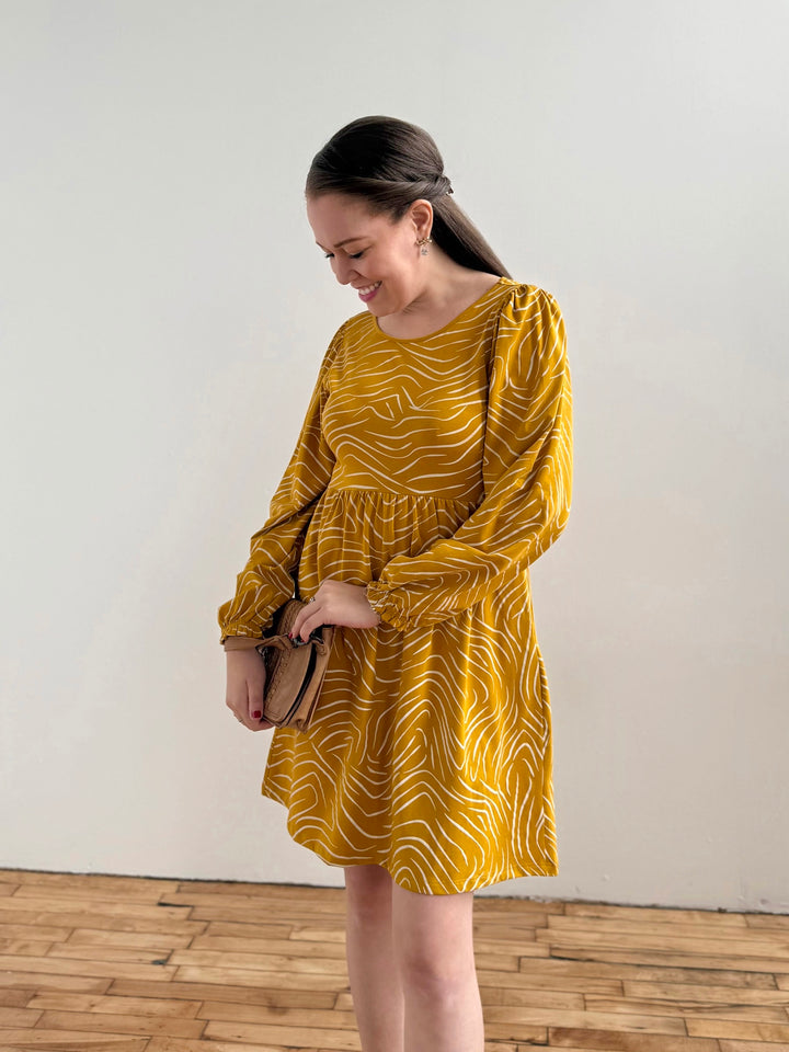 KAIA printed dress in Mustard/White