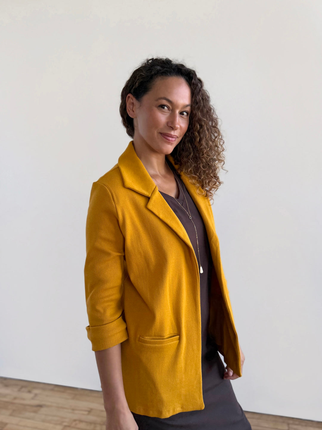 CROSBY rib knit blazer in Goldenrod