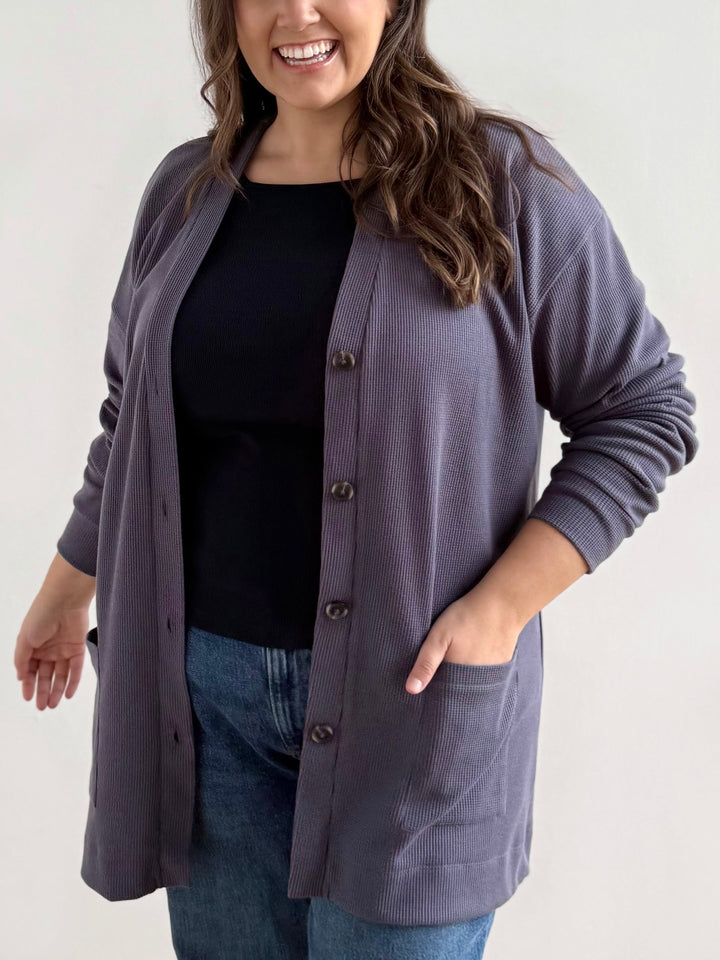 EVERLY waffle knit cardigan in Stonewash