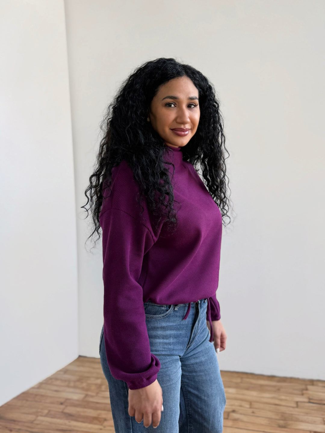 ANNIKA waffle knit top in Purple Jewel