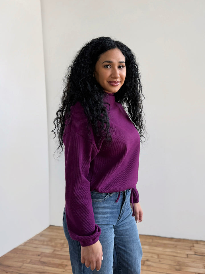 ANNIKA waffle knit top in Purple Jewel