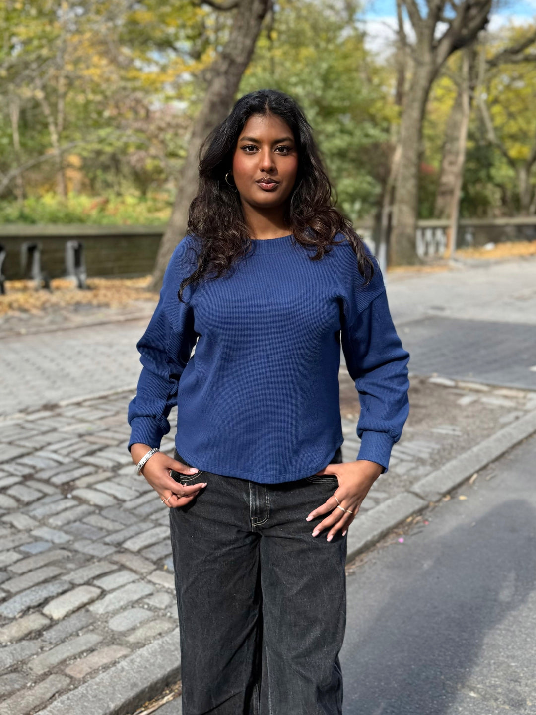 HARPER waffle knit top in Blue Depths