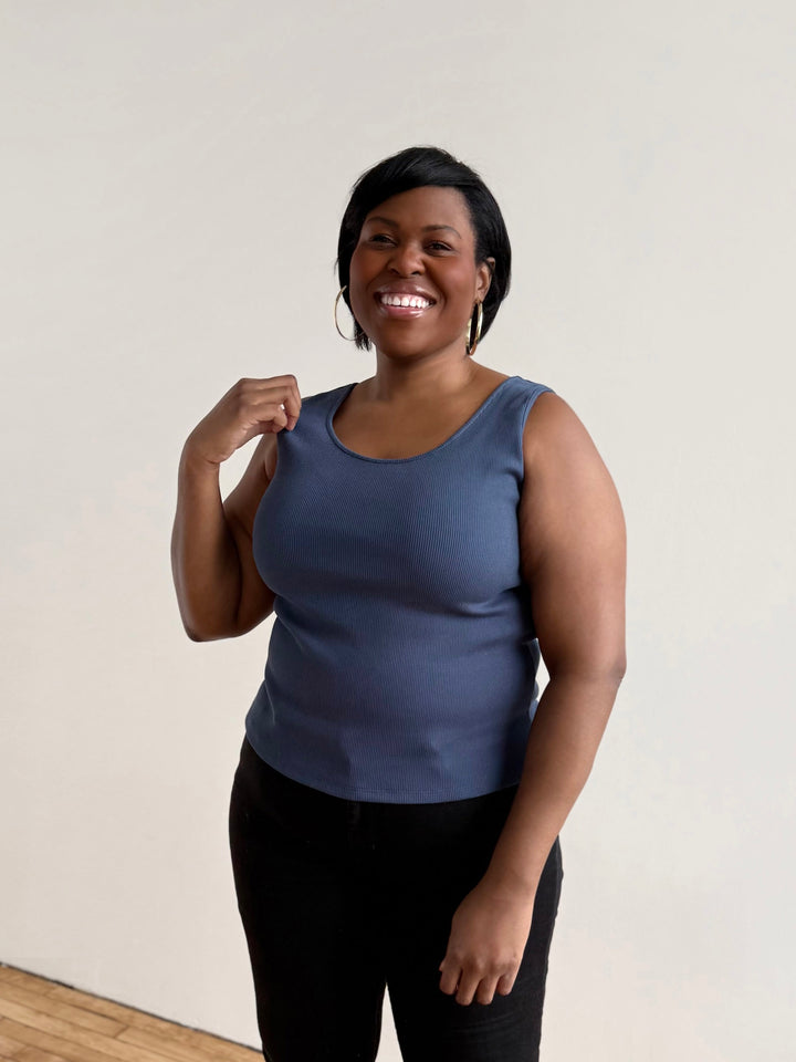 MAYA rib-knit fitted tank in Faded Navy