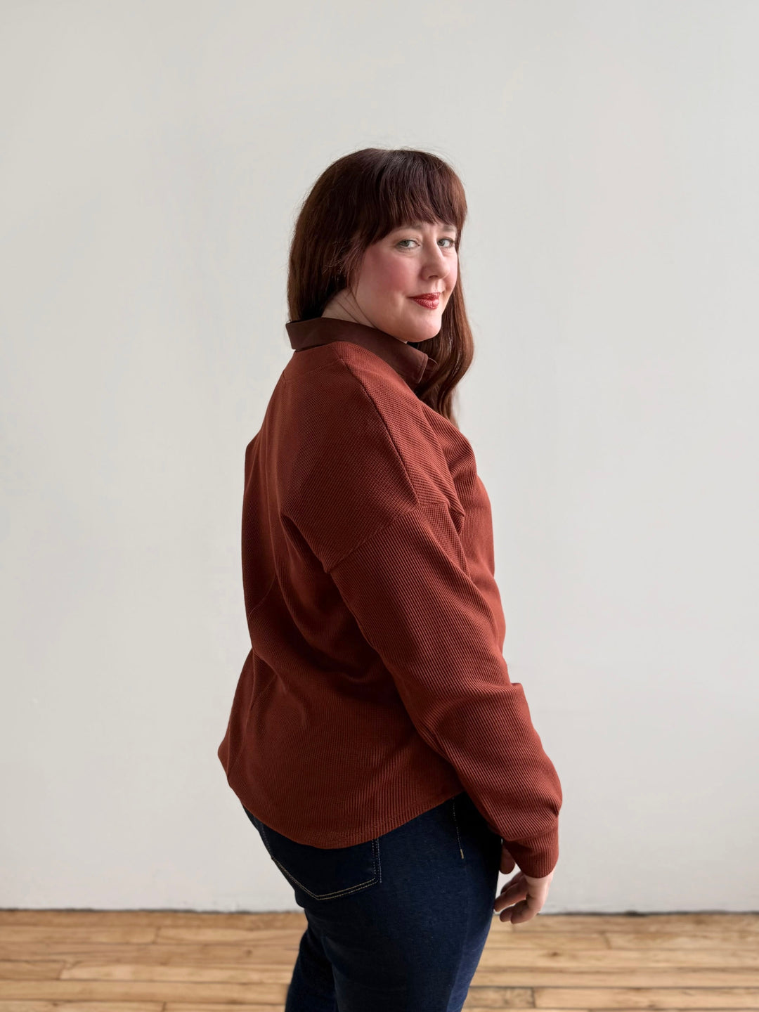 MEGANE waffle knit top in Cherrywood