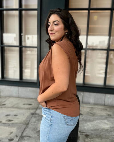 CHARLI draped top in Cacao Brown