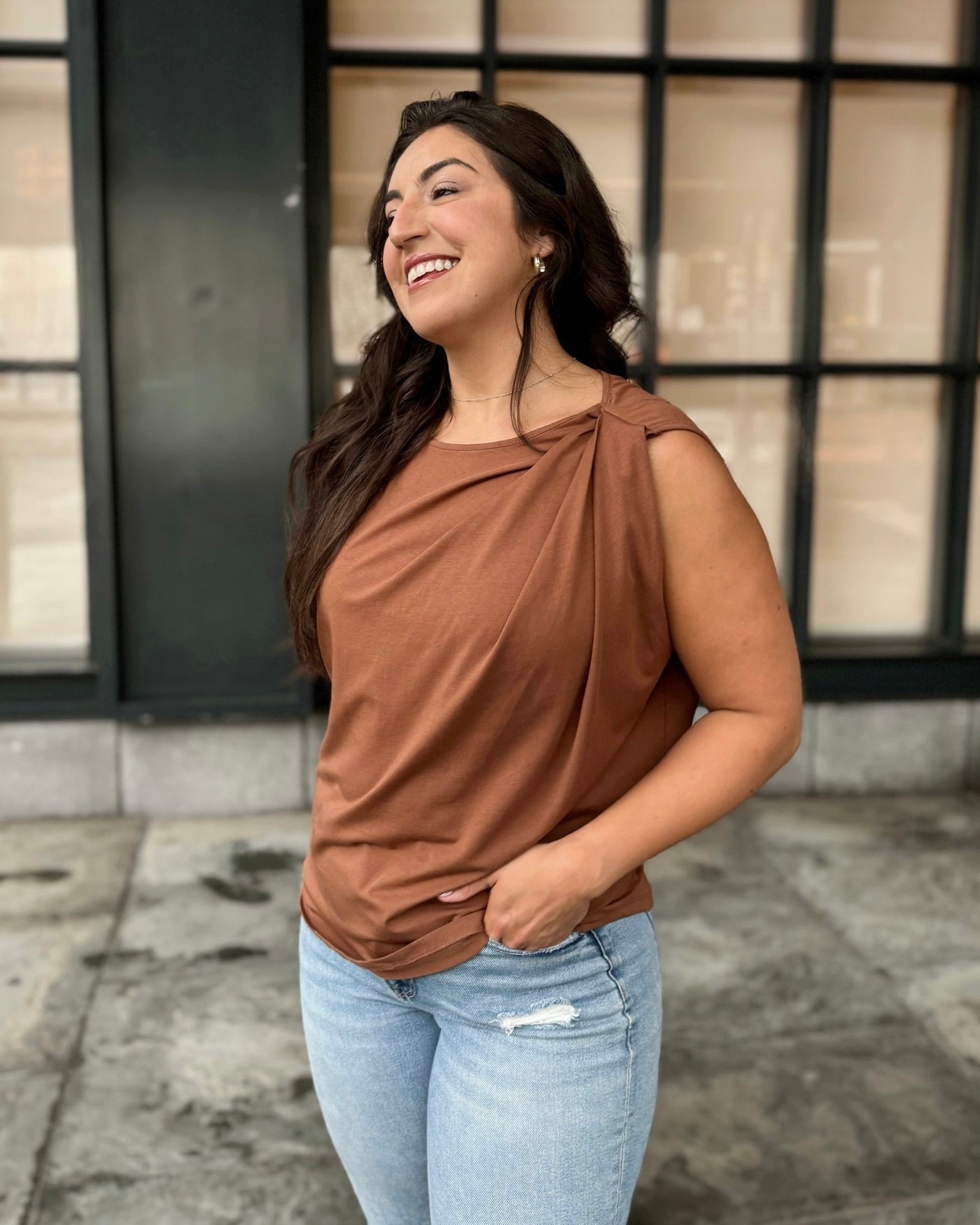 CHARLI draped top in Cacao Brown