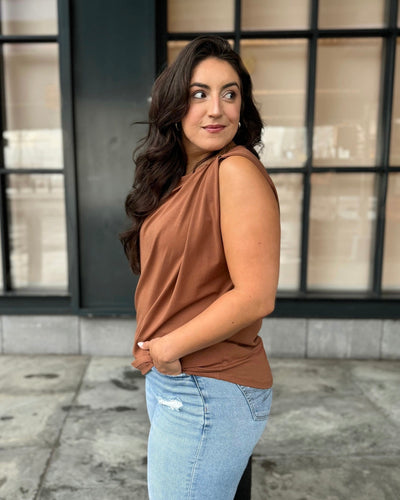 CHARLI draped top in Cacao Brown