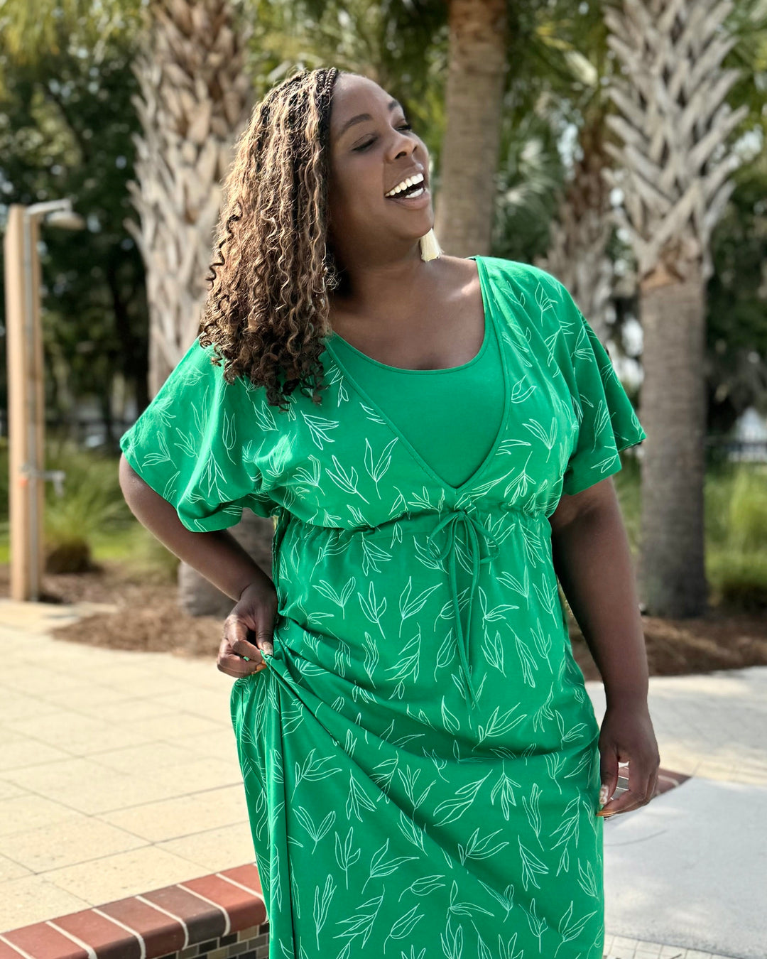 GIANNA printed swim cover-up dress in Leaf Green/White Elegantees GIANNA printed swim cover-up dress in Leaf Green/White Elegantees