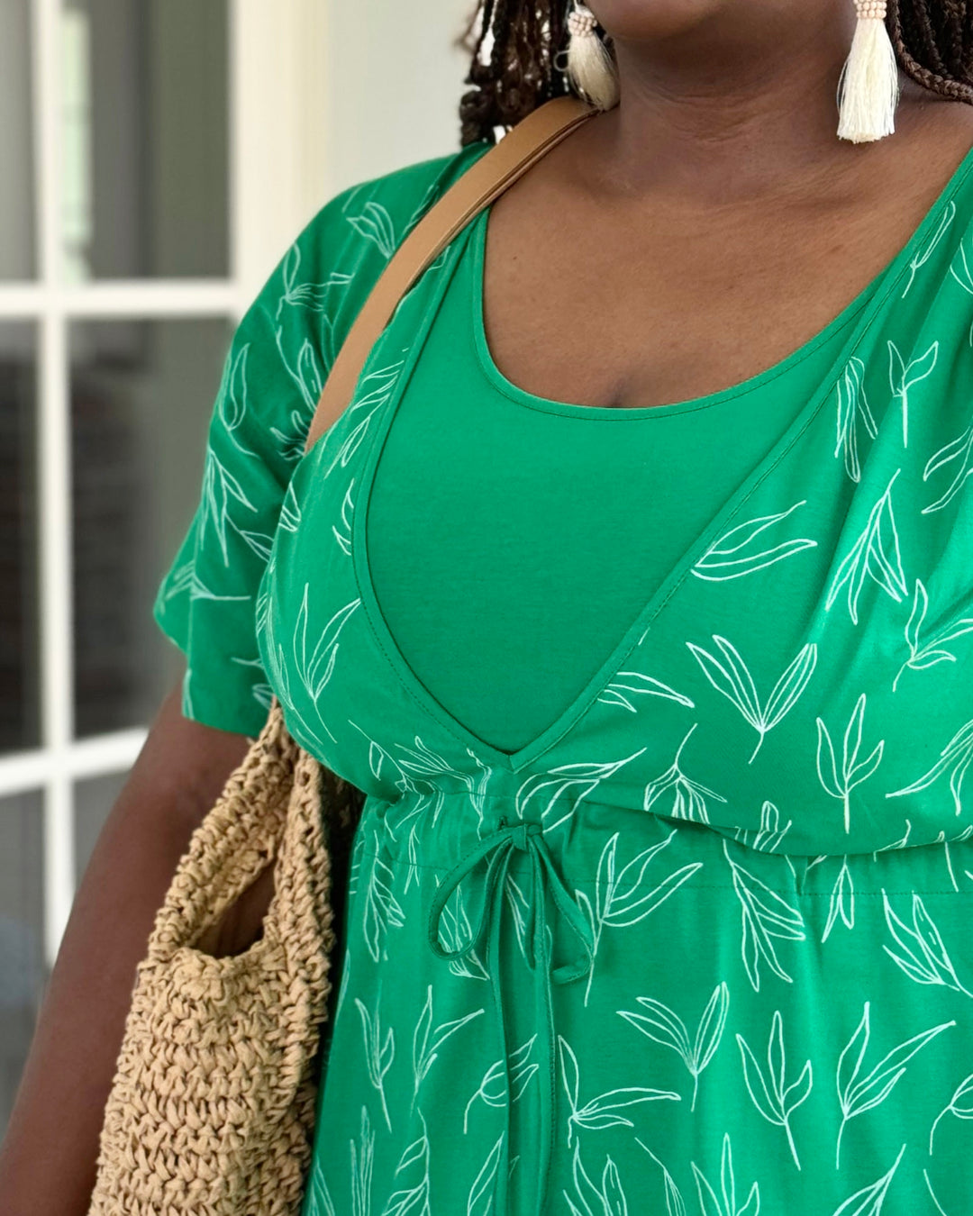 GIANNA printed swim cover-up dress in Leaf Green/White Elegantees GIANNA printed swim cover-up dress in Leaf Green/White Elegantees